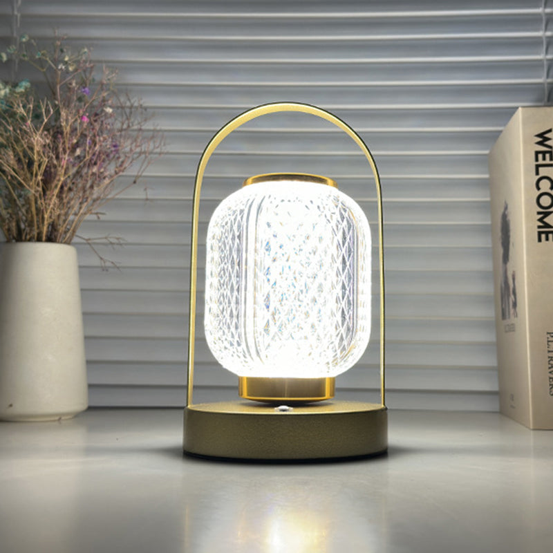 Modern Minimalist Handheld Cylindrical Iron Acrylic LED Table Lamp For Bedroom