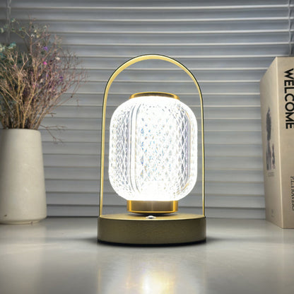 Modern Minimalist Handheld Cylindrical Iron Acrylic LED Table Lamp For Bedroom