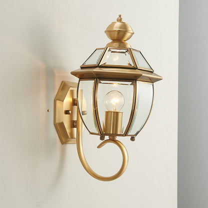 Traditional Vintage Waterproof Oval Copper Glass 1-Light Wall Sconce Lamp For Outdoor