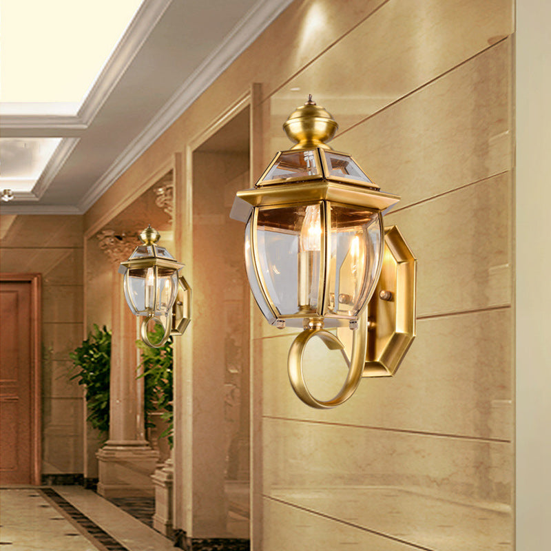 Traditional Vintage Waterproof Oval Copper Glass 1-Light Wall Sconce Lamp For Outdoor
