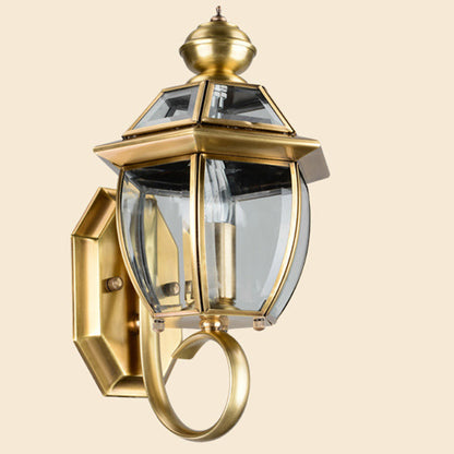 Traditional Vintage Waterproof Oval Copper Glass 1-Light Wall Sconce Lamp For Outdoor