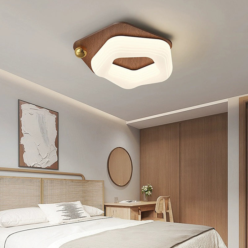 Modern Art Deco Flower Pentagon Round Triangle Wood Rotational Molding LED Flush Mount Ceiling Light For Bedroom