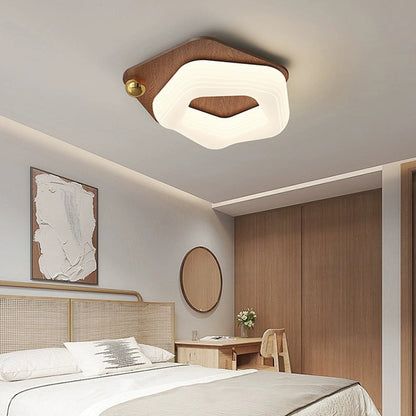 Modern Art Deco Flower Pentagon Round Triangle Wood Rotational Molding LED Flush Mount Ceiling Light For Bedroom