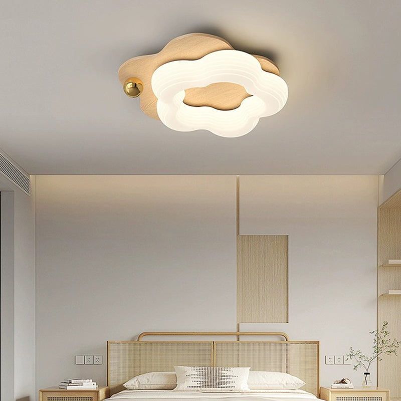 Modern Art Deco Flower Pentagon Round Triangle Wood Rotational Molding LED Flush Mount Ceiling Light For Bedroom