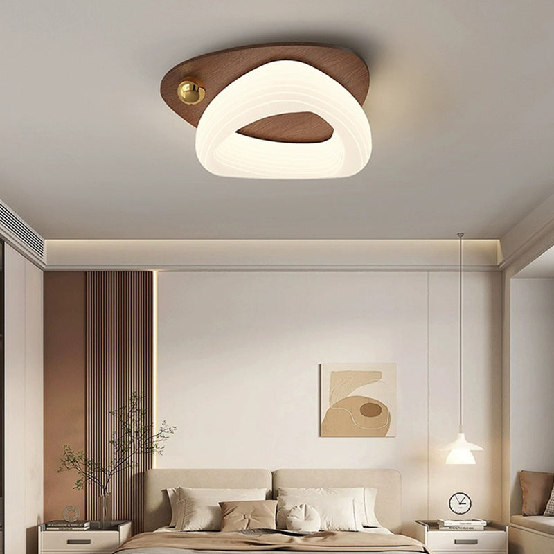 Modern Art Deco Flower Pentagon Round Triangle Wood Rotational Molding LED Flush Mount Ceiling Light For Bedroom