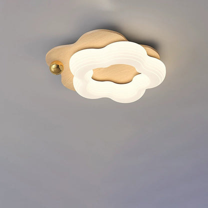Modern Art Deco Flower Pentagon Round Triangle Wood Rotational Molding LED Flush Mount Ceiling Light For Bedroom