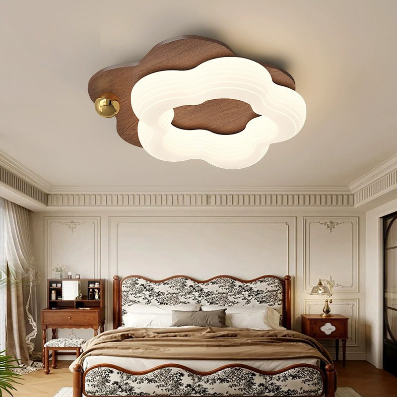 Modern Art Deco Flower Pentagon Round Triangle Wood Rotational Molding LED Flush Mount Ceiling Light For Bedroom