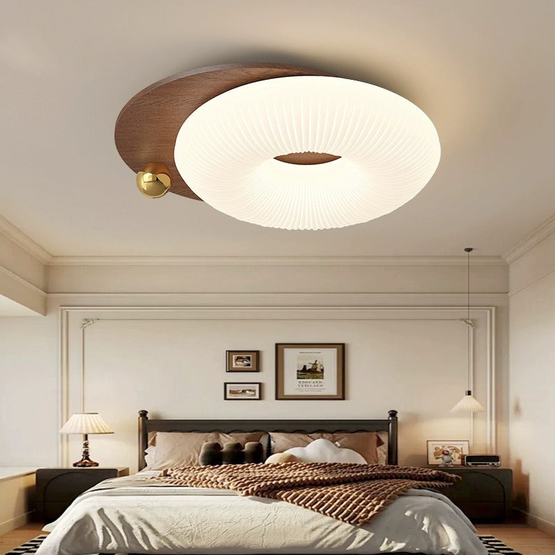 Modern Art Deco Flower Pentagon Round Triangle Wood Rotational Molding LED Flush Mount Ceiling Light For Bedroom