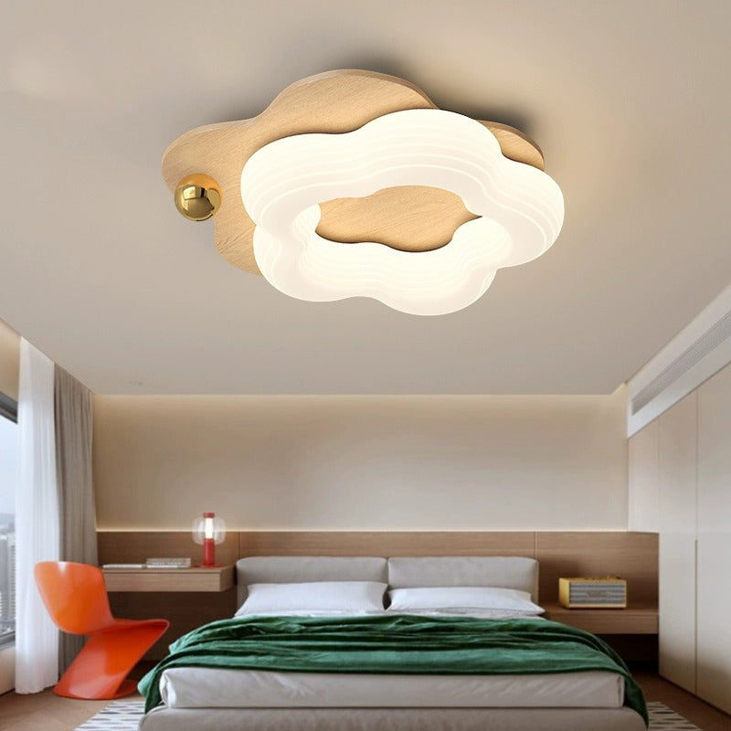 Modern Art Deco Flower Pentagon Round Triangle Wood Rotational Molding LED Flush Mount Ceiling Light For Bedroom