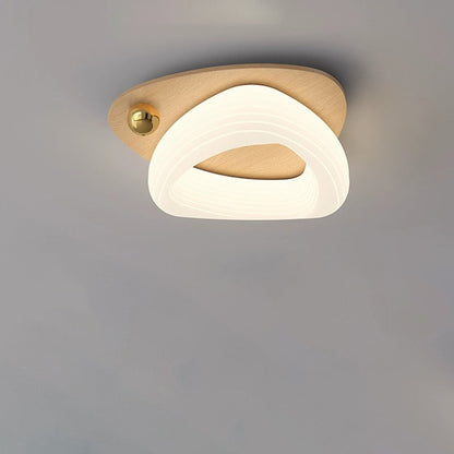 Modern Art Deco Flower Pentagon Round Triangle Wood Rotational Molding LED Flush Mount Ceiling Light For Bedroom