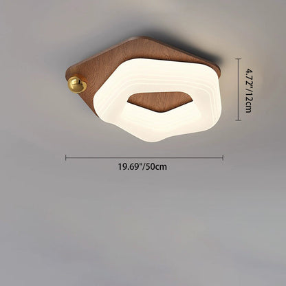 Modern Art Deco Flower Pentagon Round Triangle Wood Rotational Molding LED Flush Mount Ceiling Light For Bedroom
