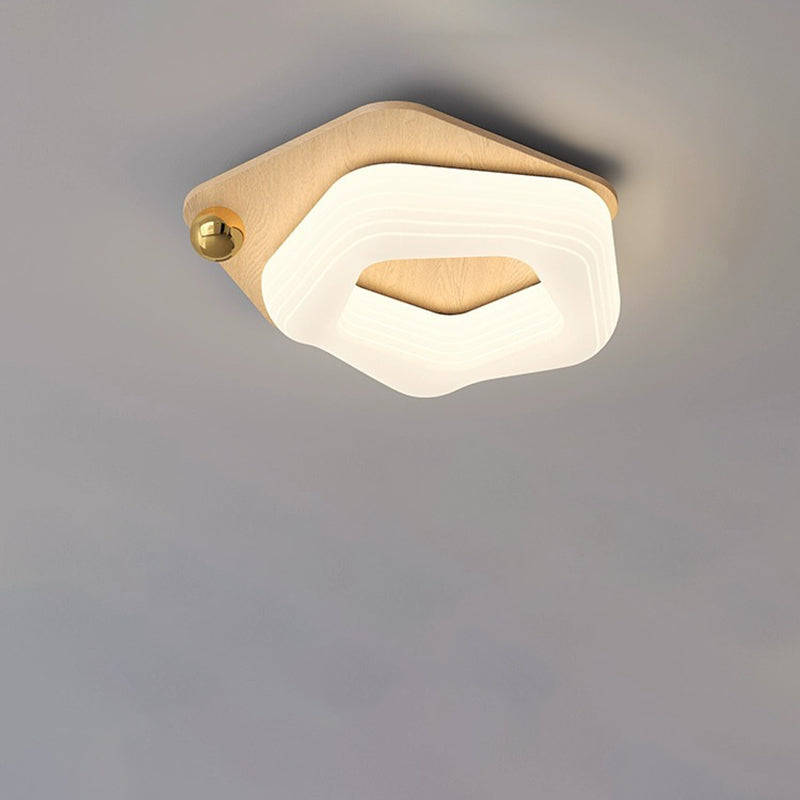 Modern Art Deco Flower Pentagon Round Triangle Wood Rotational Molding LED Flush Mount Ceiling Light For Bedroom