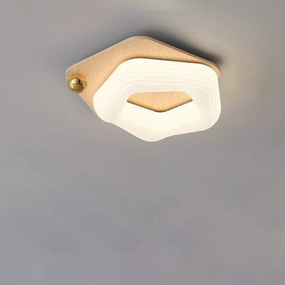 Modern Art Deco Flower Pentagon Round Triangle Wood Rotational Molding LED Flush Mount Ceiling Light For Bedroom