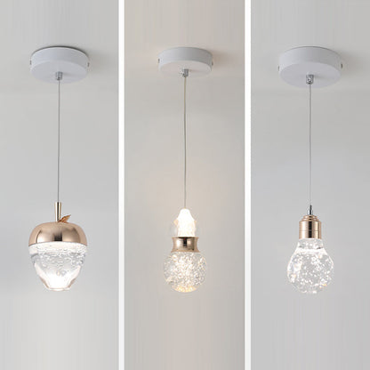 Contemporary Creative Apple Gourd Round Oval Aluminum Crystal LED Pendant Light For Bedroom
