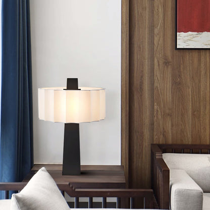 Contemporary Scandinavian Pleated Cylinder Prismatic Iron Fabric 1-Light Table Lamp For Bedroom