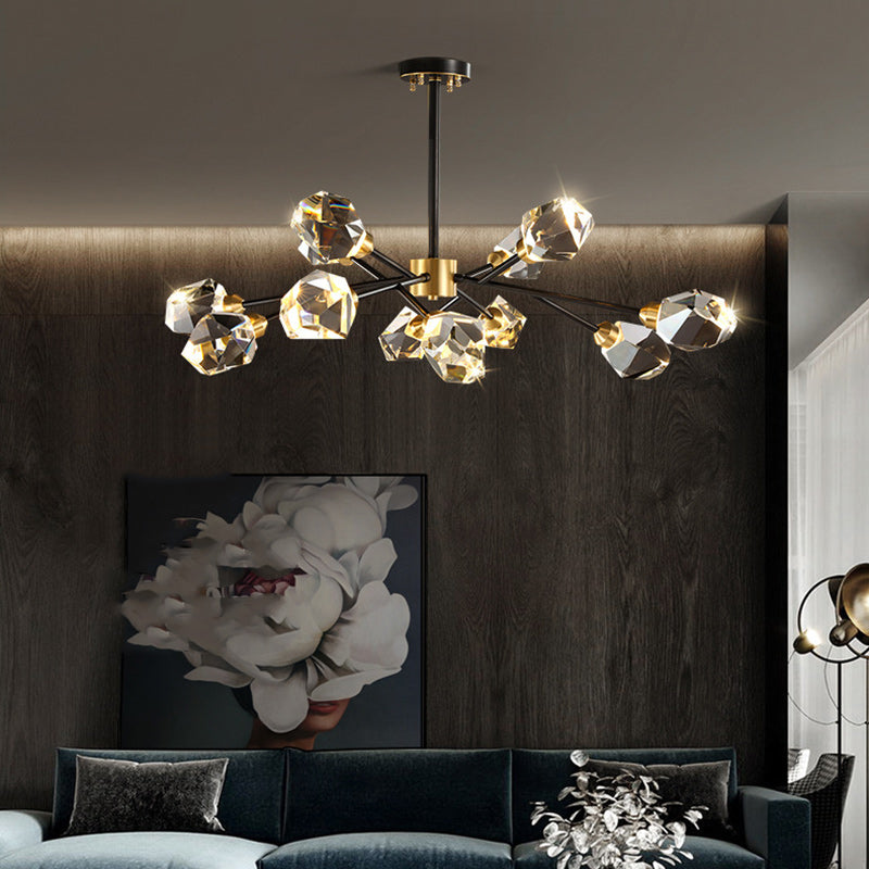 Modern Luxury Round Polygonal Copper Crystal 6/9/12/15/18 Light Chandelier For Living Room