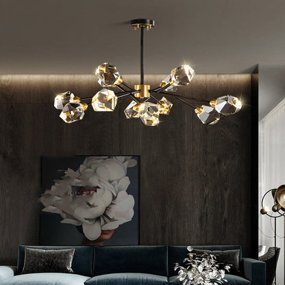 Modern Luxury Round Polygonal Copper Crystal 6/9/12/15/18 Light Chandelier For Living Room