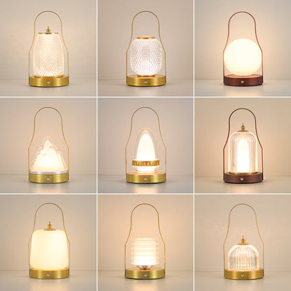 Contemporary Creative Cylinder Round Ball Mountain Shape Round Base Iron Acrylic LED Table Lamp For Bedroom