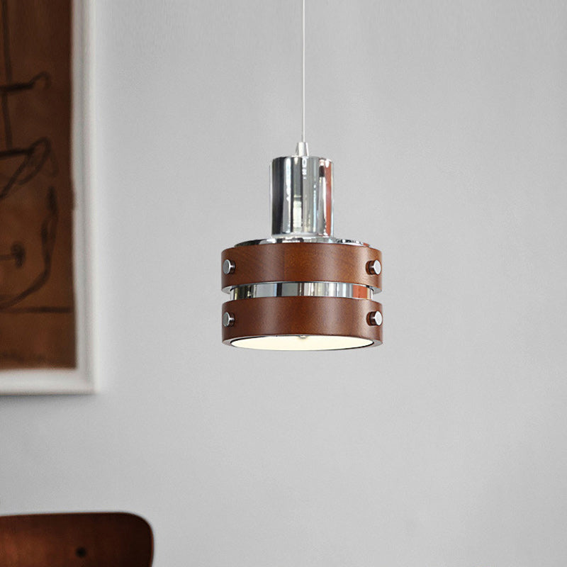 Traditional Vintage Round Cylinder Bell Cake Shape Iron 1-Light Pendant Light For Bedroom