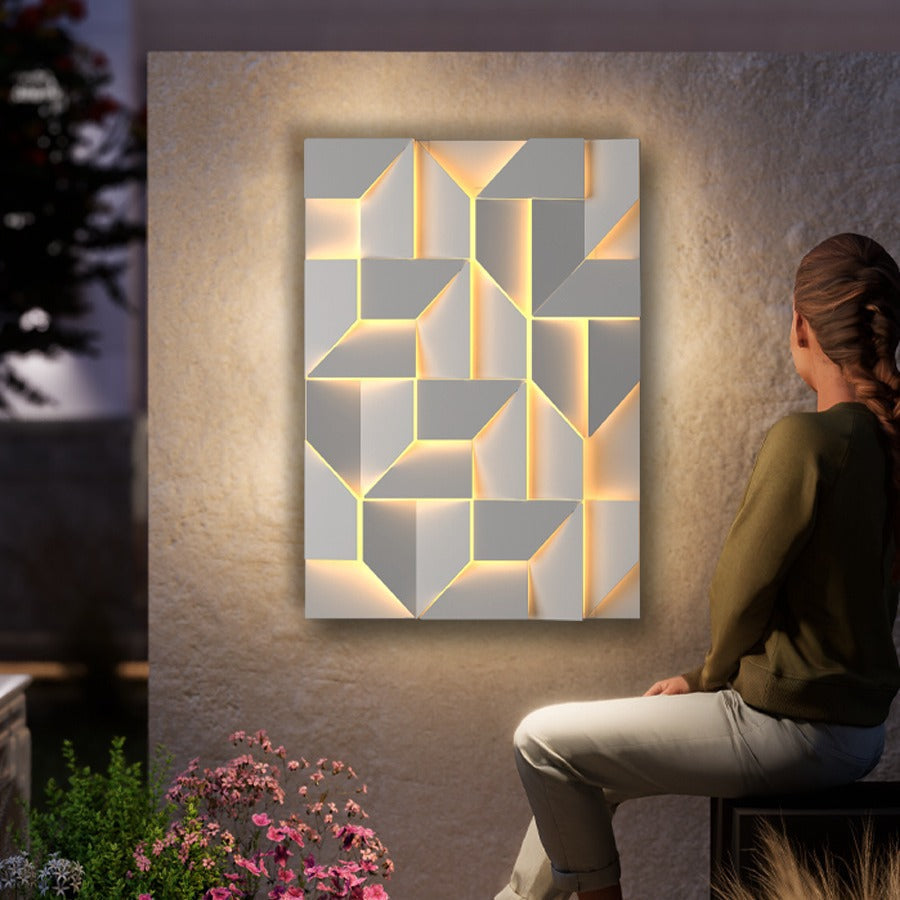 Modern Minimalist Solar Waterproof Rectangle Geometric Stainless Steel LED Wall Sconce Lamp For Outdoor