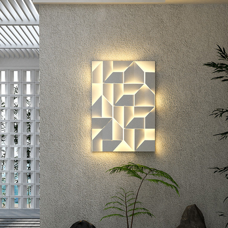Modern Minimalist Solar Waterproof Rectangle Geometric Stainless Steel LED Wall Sconce Lamp For Outdoor