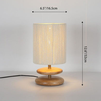 Modern Mid-Century Round Cylindrical Ash Wood Paper Rope Hardware 1-Light Table Lamp For Bedroom