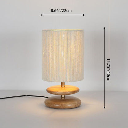 Modern Mid-Century Round Cylindrical Ash Wood Paper Rope Hardware 1-Light Table Lamp For Bedroom