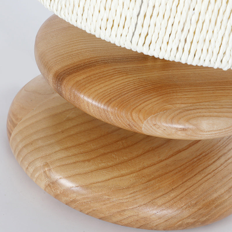 Modern Mid-Century Round Cylindrical Ash Wood Paper Rope Hardware 1-Light Table Lamp For Bedroom
