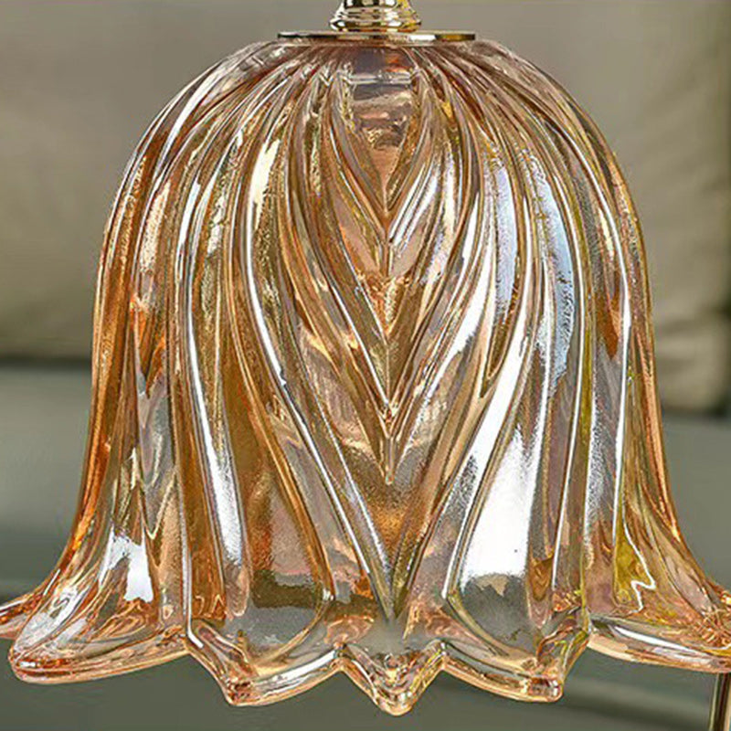 Modern Art Deco Liftable Flower Round Marble Iron Glass 2-Light Melting Wax Table Lamp For Bedroom