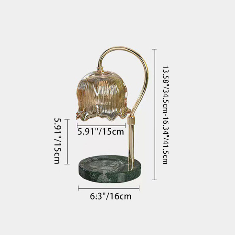 Modern Art Deco Liftable Flower Round Marble Iron Glass 2-Light Melting Wax Table Lamp For Bedroom