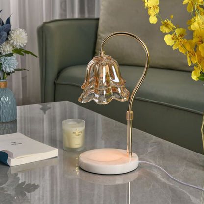 Modern Art Deco Liftable Flower Round Marble Iron Glass 2-Light Melting Wax Table Lamp For Bedroom