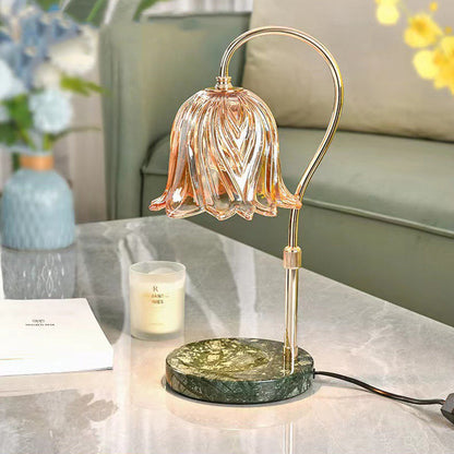 Modern Art Deco Liftable Flower Round Marble Iron Glass 2-Light Melting Wax Table Lamp For Bedroom