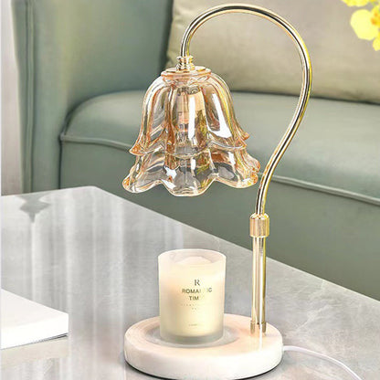 Modern Art Deco Liftable Flower Round Marble Iron Glass 2-Light Melting Wax Table Lamp For Bedroom