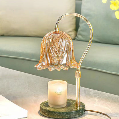 Modern Art Deco Liftable Flower Round Marble Iron Glass 2-Light Melting Wax Table Lamp For Bedroom
