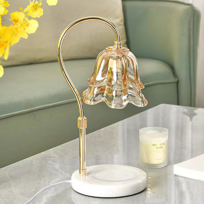 Modern Art Deco Liftable Flower Round Marble Iron Glass 2-Light Melting Wax Table Lamp For Bedroom