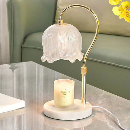 Modern Art Deco Liftable Flower Round Marble Iron Glass 2-Light Melting Wax Table Lamp For Bedroom