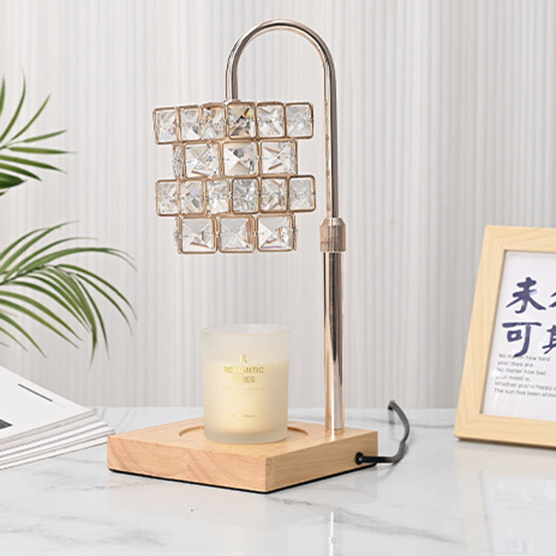 Modern Luxury Rubik's Cube Diamond Wood Hardware Glass 1-Light Melting Wax Table Lamp For Bedroom