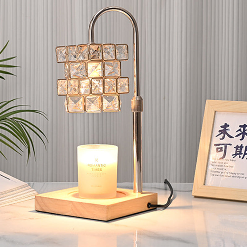 Modern Luxury Rubik's Cube Diamond Wood Hardware Glass 1-Light Melting Wax Table Lamp For Bedroom