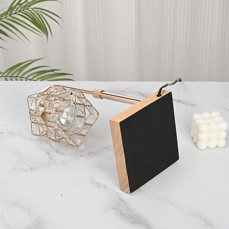 Modern Luxury Rubik's Cube Diamond Wood Hardware Glass 1-Light Melting Wax Table Lamp For Bedroom