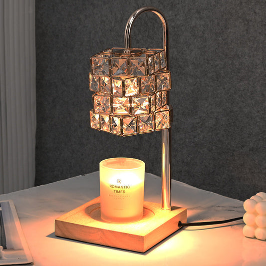 Modern Luxury Rubik's Cube Diamond Wood Hardware Glass 1-Light Melting Wax Table Lamp For Bedroom