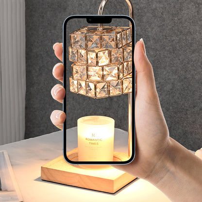 Modern Luxury Rubik's Cube Diamond Wood Hardware Glass 1-Light Melting Wax Table Lamp For Bedroom