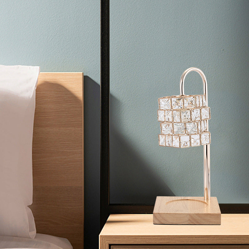 Modern Luxury Rubik's Cube Diamond Wood Hardware Glass 1-Light Melting Wax Table Lamp For Bedroom
