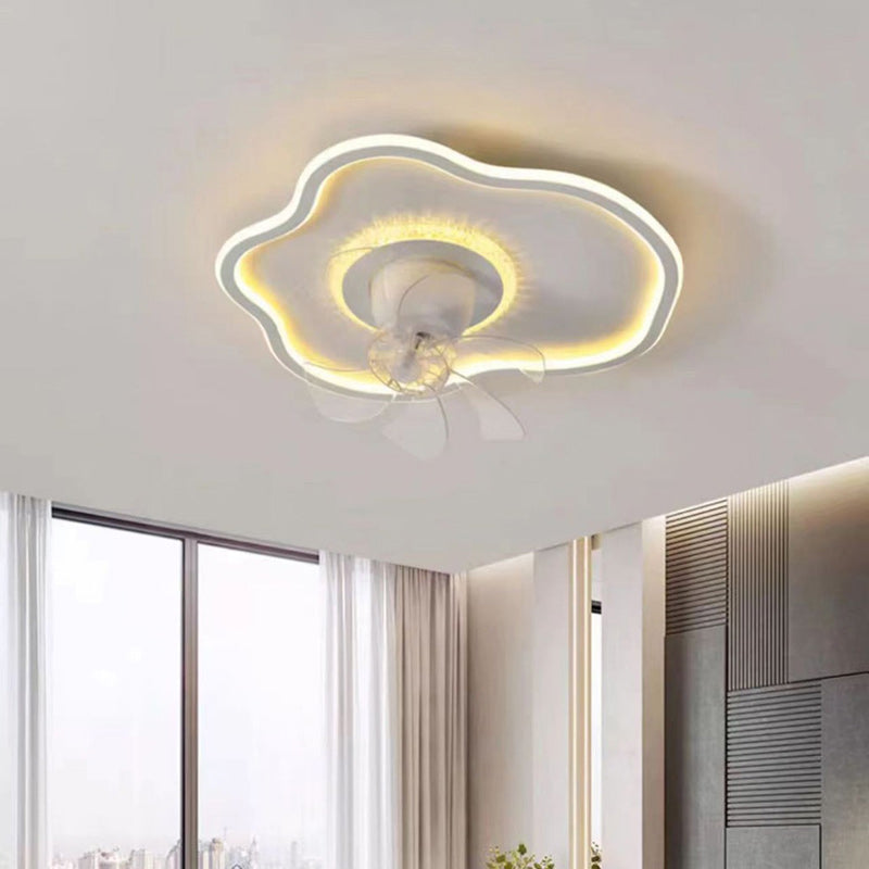 Contemporary Creative Cloud Shape ABS Iron LED Flush Mount Ceiling Fan Light For Bedroom