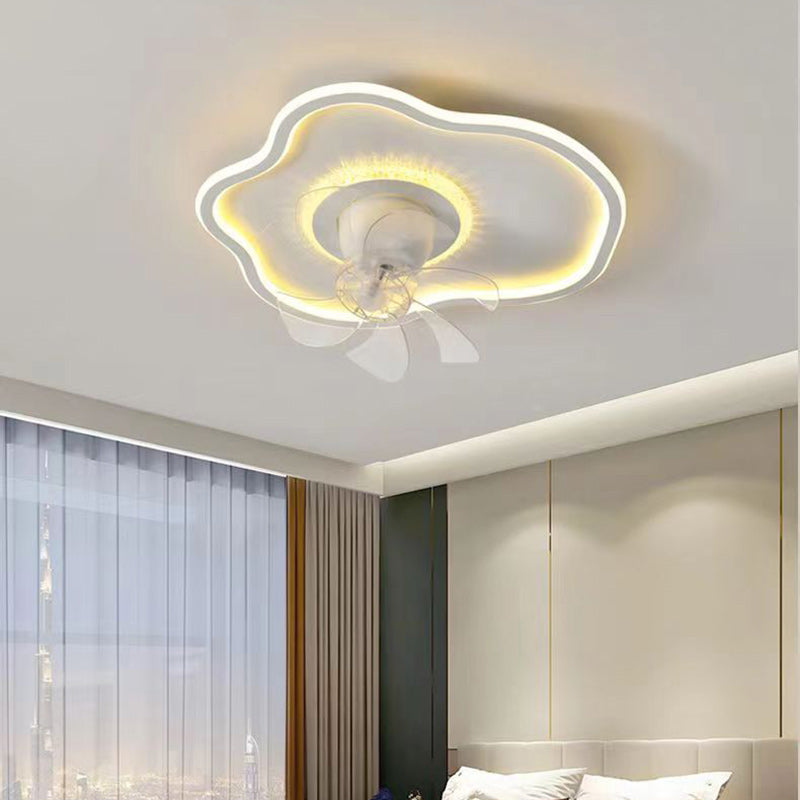 Contemporary Creative Cloud Shape ABS Iron LED Flush Mount Ceiling Fan Light For Bedroom