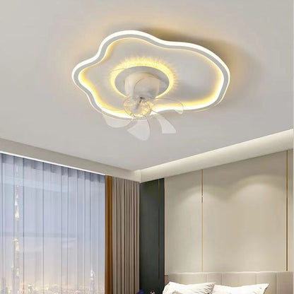 Contemporary Creative Cloud Shape ABS Iron LED Flush Mount Ceiling Fan Light For Bedroom