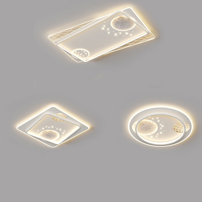 Contemporary Creative Round Square Rectangular Space Moon Iron Aluminum Silicone Acrylic Resin LED Flush Mount Ceiling Light For Bedroom