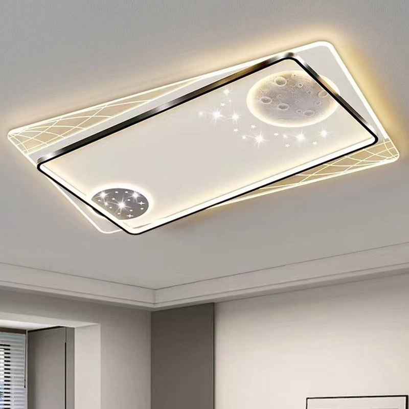 Contemporary Creative Round Square Rectangular Space Moon Iron Aluminum Silicone Acrylic Resin LED Flush Mount Ceiling Light For Bedroom