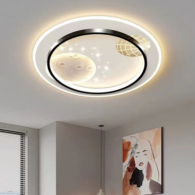 Contemporary Creative Round Square Rectangular Space Moon Iron Aluminum Silicone Acrylic Resin LED Flush Mount Ceiling Light For Bedroom