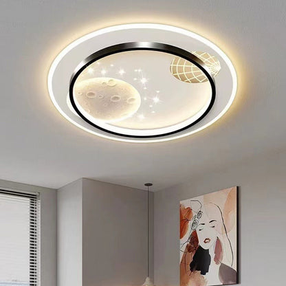 Contemporary Creative Round Square Rectangular Space Moon Iron Aluminum Silicone Acrylic Resin LED Flush Mount Ceiling Light For Bedroom