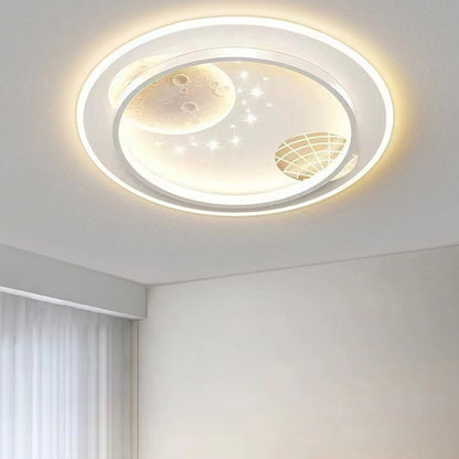 Contemporary Creative Round Square Rectangular Space Moon Iron Aluminum Silicone Acrylic Resin LED Flush Mount Ceiling Light For Bedroom